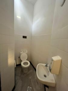 La petite salle de bains est pourvue de toilettes et d'un lavabo. dans l'établissement Don Enrique Bar&Hostel, à San Gregorio