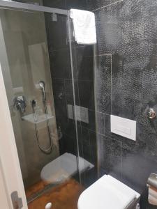 a bathroom with a shower with a toilet and a sink at BG Exclusive Apartment in Belgrade