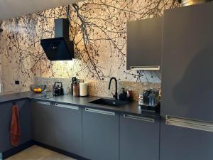 a kitchen with a sink and a wall at te gast ByBreg in Apeldoorn