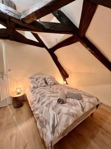 a bedroom with a bed in a attic at Appartement Cosy Nemours in Nemours