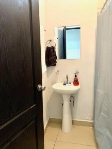 a bathroom with a sink and a mirror at Departamento Regiomontano in Monterrey