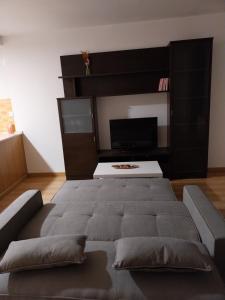 sala de estar con cama grande y TV en El piso de Hanna, en Béjar