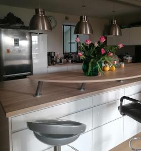 A kitchen or kitchenette at Au Domaine de Sophie piscine chauffée couverte et jacuzzi couvert