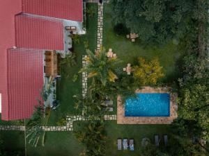 an overhead view of a yard with a swimming pool at Brubru Lodge in Moshi