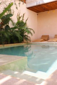a swimming pool with blue water in a house at Akbal Tulum in Tulum