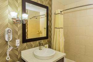 a bathroom with a sink and a mirror at Aarya Hotel By Niagara Fashion Outlets in Niagara Falls