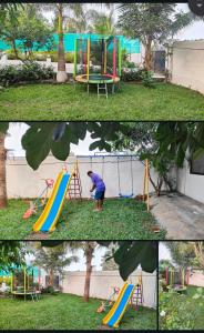 dos fotos de un hombre jugando en un patio de recreo en DR BHOIR FARM & RESORT, en Kalyan