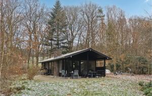 a cabin with a black roof in the woods at 3 Bedroom Awesome Home In Silkeborg in Silkeborg