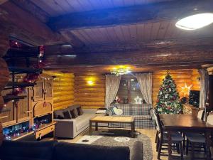 una sala de estar con un árbol de Navidad y un sofá en Casa Brindusa, en Poiana Negrii