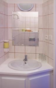 een badkamer met een wastafel en een spiegel bij Penzion U Lucerny in Jindrichuv Hradec