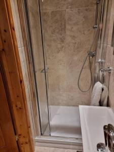 a bathroom with a shower with a sink and a shower at Fab Studio Room in Botley Oxford in Oxford