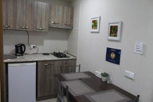 a small kitchen with a table and a counter top at Apartment Erekle 6 in Borjomi