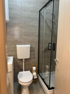 een badkamer met een toilet en een douche bij Sleep-Enjoy Apartment in Novi Sad