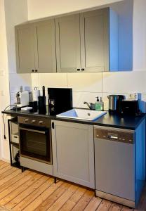 A kitchen or kitchenette at FeelsLikeHome - Stylische und zentrale Altbauwohnung mit Terrasse&Garten