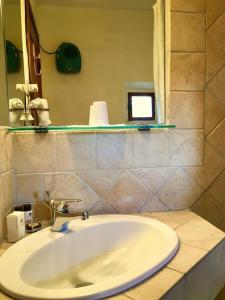 ein Bad mit einem Waschbecken und einem Spiegel in der Unterkunft B&B Countryhouse Villa Baciolo in San Gimignano