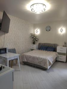巴統的住宿－Квартира студия в Батуми，一间卧室配有一张床、一台电视和一张桌子