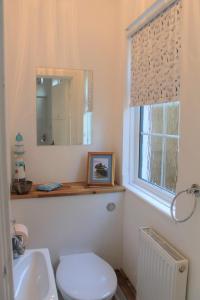 Bittern Cottage في ساوثوولد: حمام مع مرحاض ومغسلة ومرآة