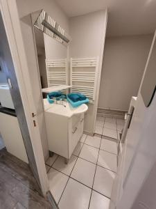 uma pequena casa de banho com lavatório e WC em The Loge Mcon em Mâcon