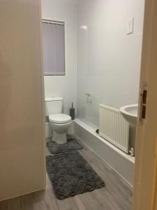 ein weißes Bad mit einem WC und einem Waschbecken in der Unterkunft 2 Bedroom Flat room 13 in Stockton-on-Tees