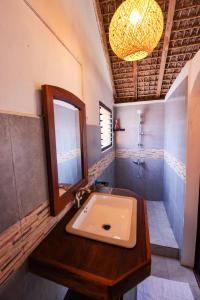 a bathroom with a sink and a mirror at Le jardin des délices in Mahajanga
