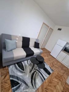 - un salon avec un canapé et une table dans l'établissement Apartman Sparta, à Sombor