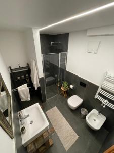 ein Bad mit einem Waschbecken und einem WC in der Unterkunft Appartamento Gioia di Bosco in Carano