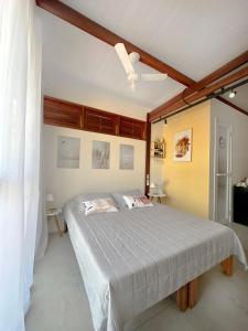 a bedroom with a bed and a ceiling fan at Contêiner 10 Hospedagem in Serra