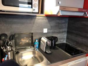 a kitchen counter with a sink and a microwave at Saint-Sernin - Centre-ville - Calme - WIFI fibre in Toulouse