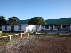 Una casa blanca con un árbol delante. en Tula Guest Farm en Yzerfontein