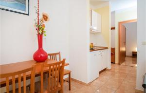 a vase with flowers on a table in a kitchen at Gorgeous Apartment In Baska Voda in Baška Voda
