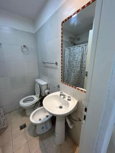 圣萨尔瓦多德朱Apartamentos El Fortín的配有马桶、水槽和镜子的浴室