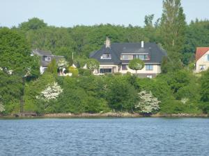 a large house on a hill next to a lake at Seeschwalbe in Kappeln