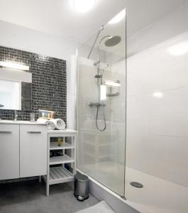 un bagno bianco con doccia e lavandino di Bayard - Centre-ville - Gare - Confortable a Tolosa