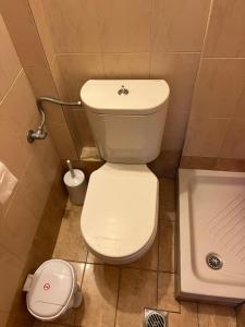 a bathroom with a white toilet and a sink at Nikos's apartment in Taxiarchis