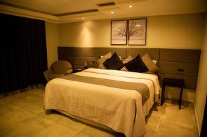 una habitación de hotel con una cama grande y una silla en Pousada Serra & Jardim en Bom Jardim da Serra
