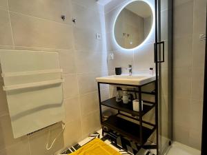 un baño con lavabo y espejo en Suite Titouan, en Villeurbanne