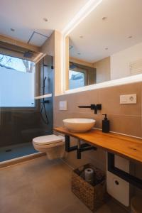 a bathroom with a sink and a toilet and a shower at Apartment Innenstadt- Zentral und Exklusiv in Bestlage, Stilvolles Ambiente, alles zu Fuß erkunden in Braunschweig