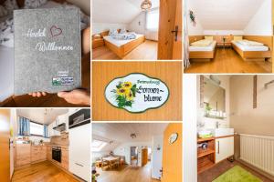 un collage de photos d'un petit appartement dans l'établissement Ferienhof Kandler, à Rossleithen