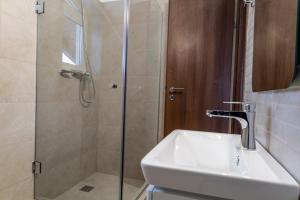 a bathroom with a sink and a shower at Vila Edelweiss in Predeal