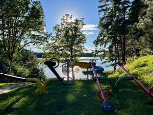 a group of playground equipment in the grass at Wigierska Osada in Danowskie