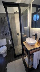 a bathroom with a toilet and a sink and a shower at Deer Glamping in Ciudad Lujan de Cuyo