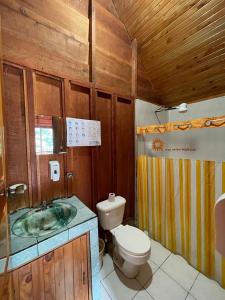 a bathroom with a toilet and a sink at Albergue Pozo Verde in Quesada