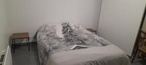 - un lit avec couverture dans une chambre dans l'établissement Sirina, à Champigny-sur-Marne