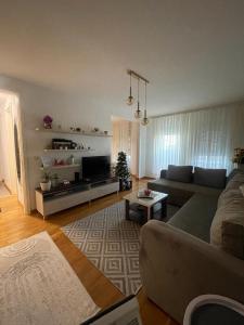 a living room with a couch and a tv at MANHATTAN APARTMAN Belvil in Belgrade