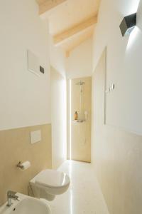 y baño blanco con aseo y ducha. en Agriturismo Val Castel, en Sporminore