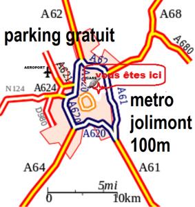 Karte eines U-Bahn-Verbindungsnetzes zum Inland in der Unterkunft Pratique, Complet Sûr, Métro et Parking; Proche du Centre, de la Gare, de la Rocade, d'un supermarché. Tout à Pied. in Toulouse