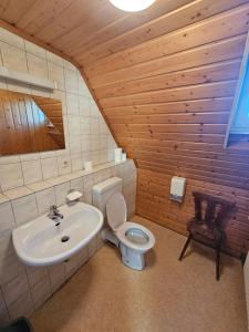 a bathroom with a toilet and a sink at Naturfreundehaus in Annweiler am Trifels