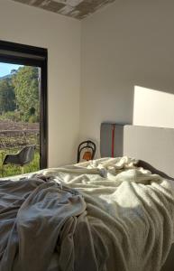 a bedroom with a bed and a window with a chair at Pousada IMcasa 430 in Bento Gonçalves