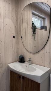 La salle de bains est pourvue d'un lavabo et d'un miroir. dans l'établissement Rest h0me, 
