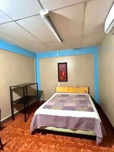 ein Schlafzimmer mit einem Bett in einem Zimmer in der Unterkunft Mini Apartamentos Amueblados y Equipados Paulina in San Isidro
